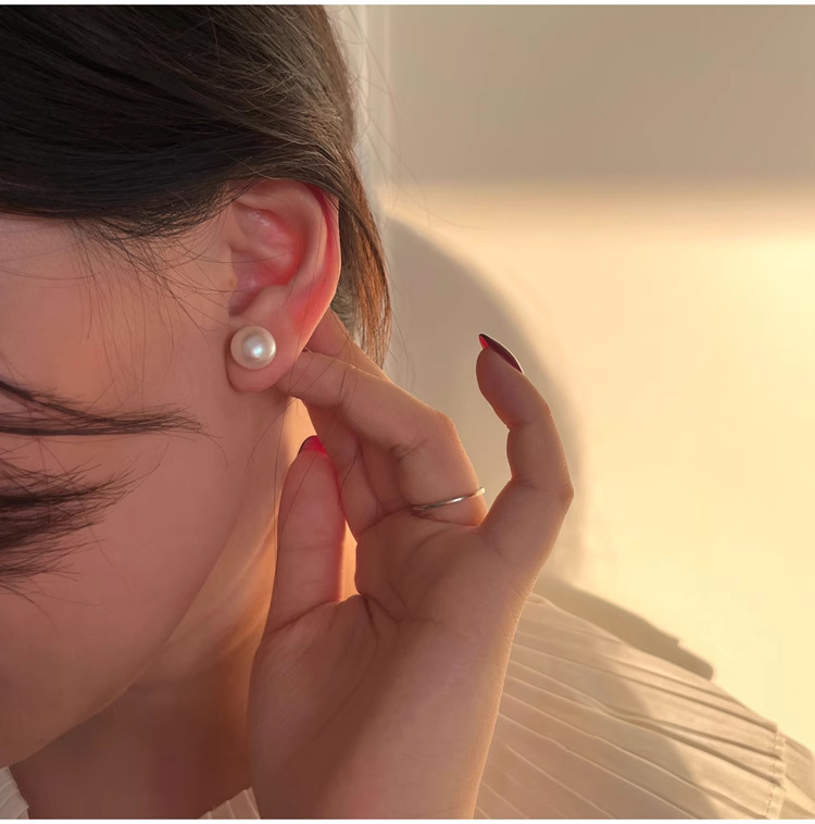 925纯银5A灯泡天然淡水馒头珍珠耳钉女韩国简约大气通勤耳饰E9596详情13