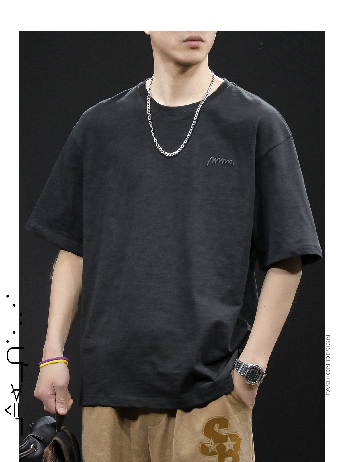 竹节纯棉短袖t恤男士夏季衣服2025新款半袖大码潮牌刺绣休闲体恤详情25