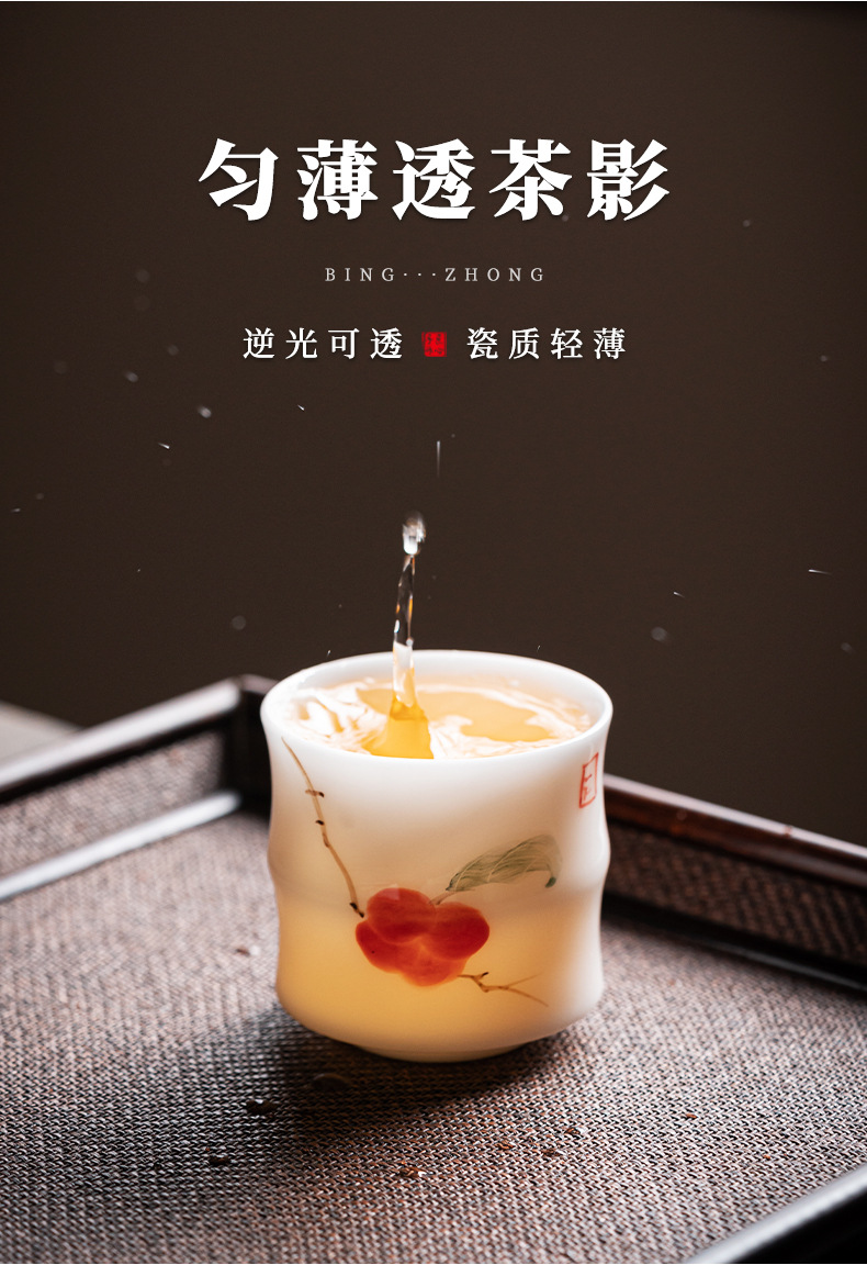 德化羊脂玉个人茶杯冰种玉瓷女士茶具主人杯品茗杯家用办公室茶杯详情3