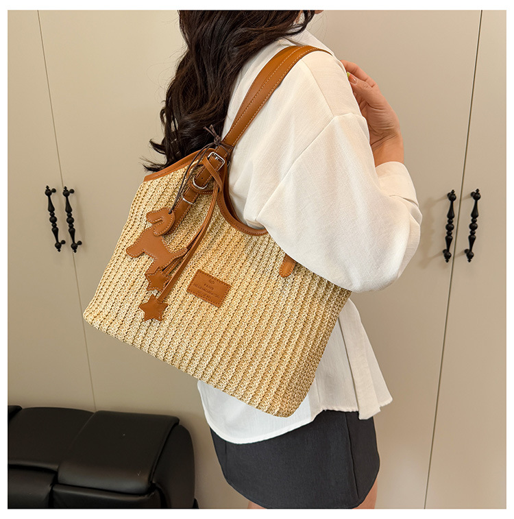 Large-capacity tote bag for women, 2025 new style hand-woven straw bag, commuting, seaside vacation, beach single-shoulder bag, national trend bag pic 22