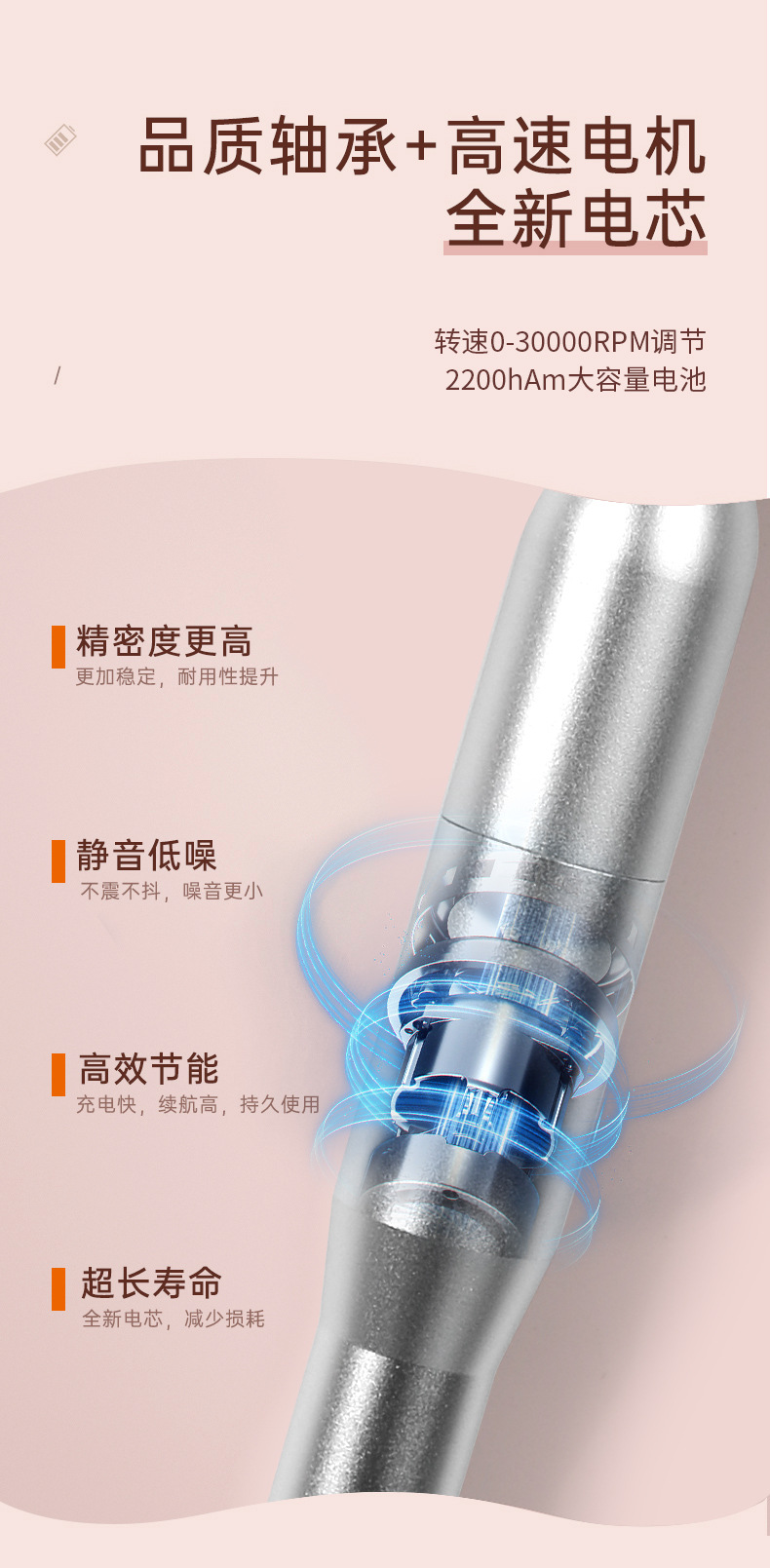 Nail polish grinding machine, non-heating rechargeable nail removal machine, professional nail removal grinding head, handheld portable electric nail grinding device pic 10