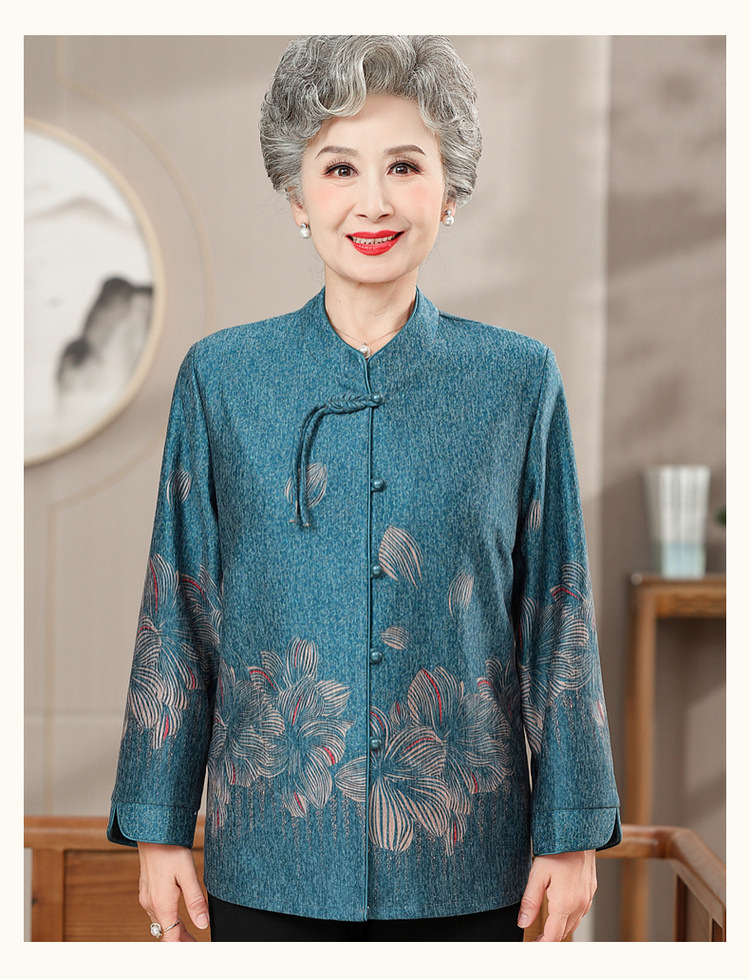 奶奶装秋装2024新款衬衫外套女妈妈春秋长袖套装中老年人盘扣上衣详情18