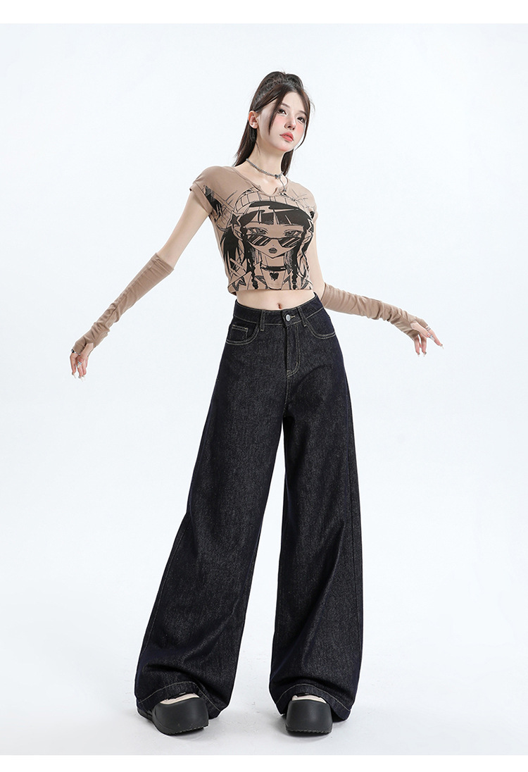 丹宁阔腿牛仔裤女2025年新款高腰美式复古慵懒宽松垂感拖地裤子详情15