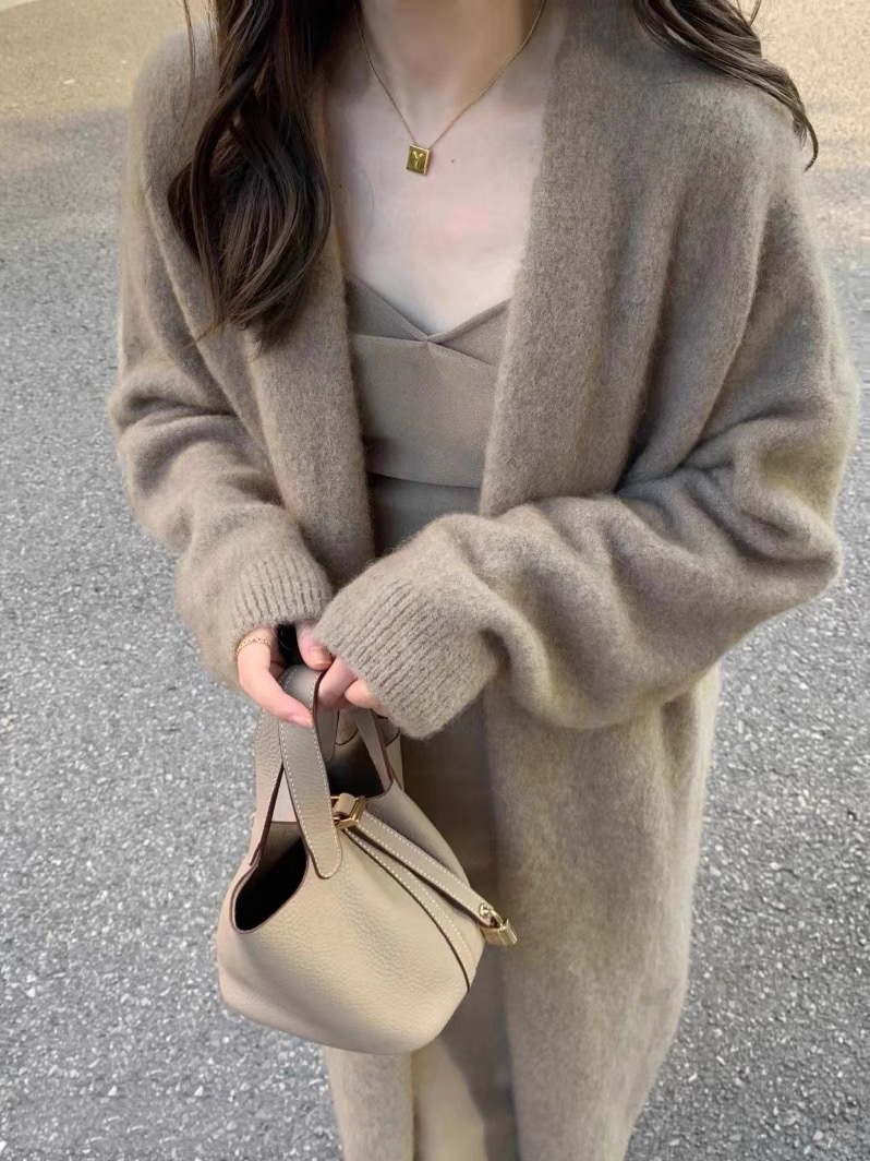 KANING灰色中长款过膝毛衣外套女2025春季慵懒风薄百搭针织衫开衫详情8