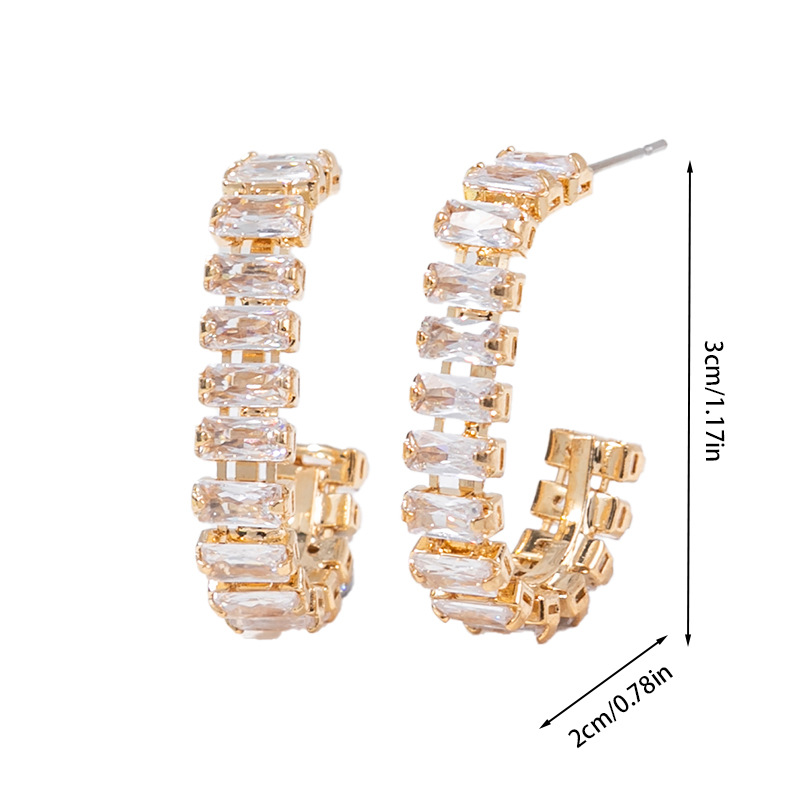 轻奢风满钻C形耳环铜镀金水钻开口耳圈欧美时尚夸张耳饰工厂批发详情4