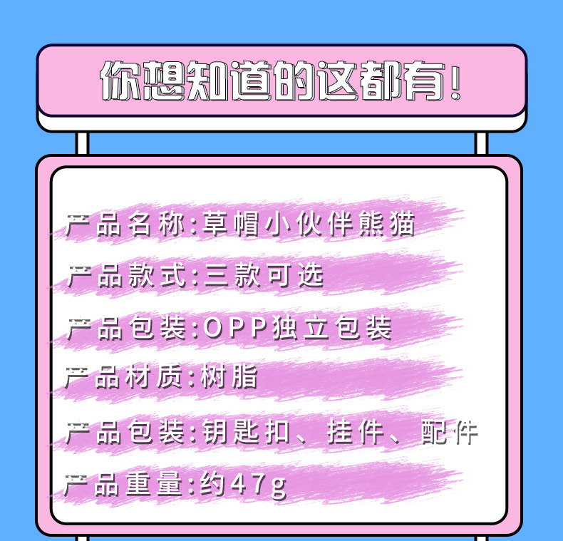 Wholesale of creative straw hat panda series keychains, exquisite and cute dolls, cartoon car schoolbags, pendants and small gifts pic 4