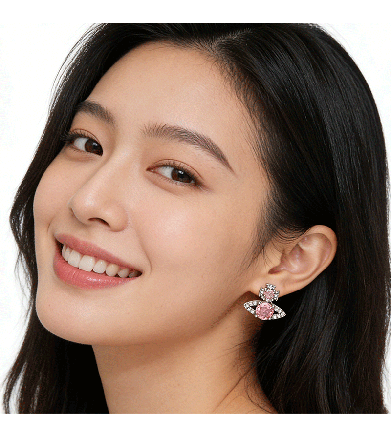 高版本西太后S925银针lsmene经典平面土星轨道满钻耳钉耳环耳饰品详情8