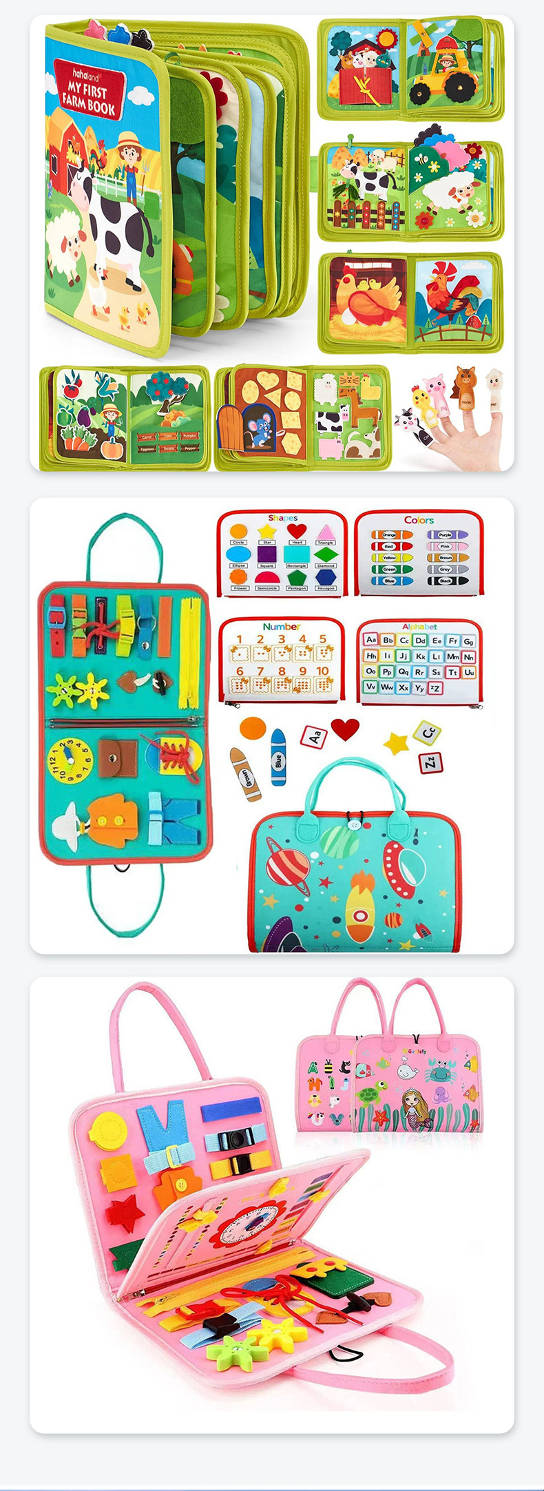 跨境毛毡忙碌板毛毡书立体书忙碌书毛毡学习板宝宝布书毛毡早教板详情9