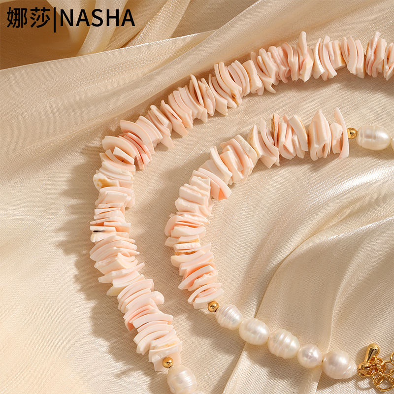 娜莎欧美跨境爆款彩色贝壳手链项链沙滩不规则碎贝壳男女士颈链详情8