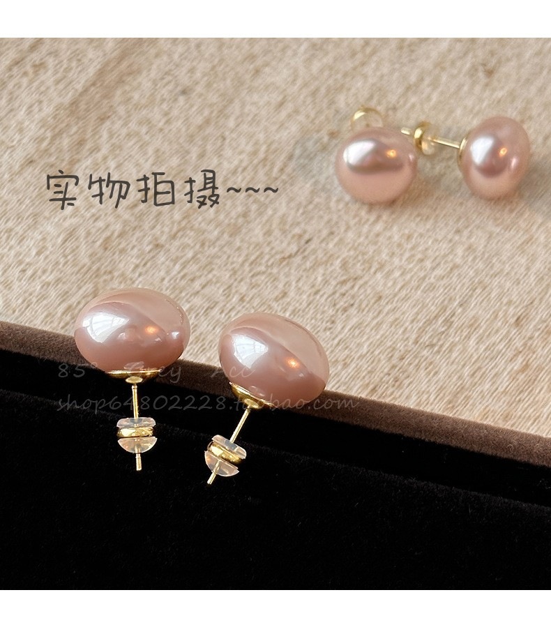 Shi Family Cherry Blossom Pink steamed bun Pearl Earrings for women, pure silver, high-end and simple earrings, mid-to-high-end wholesale accessories in Yiwu pic 2