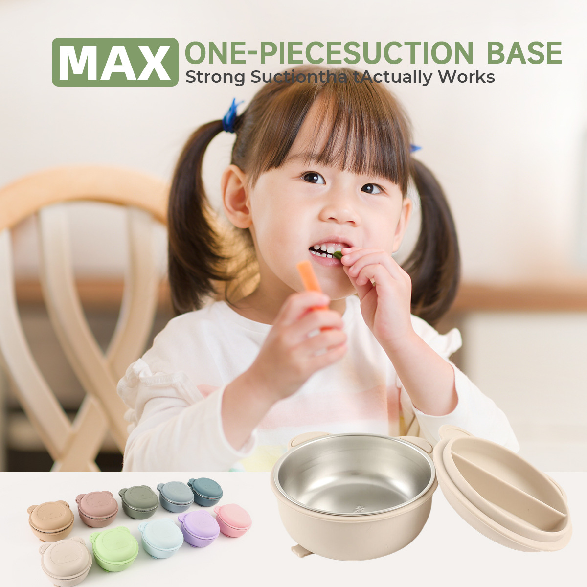 食品级硅胶婴儿辅食熊猫碗不锈钢宝宝餐具耐高温带盖婴童保温饭盒详情1