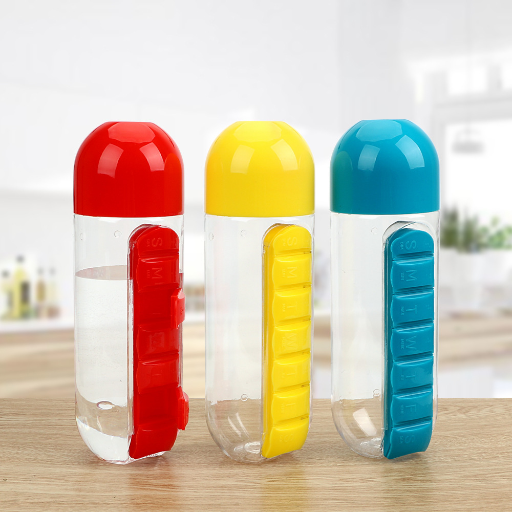 Multi-functional two-in-one creative water cup, medicine box, seven-day medicine box, 7-compartment outdoor portable water bottle, medicine box, cup pic 10