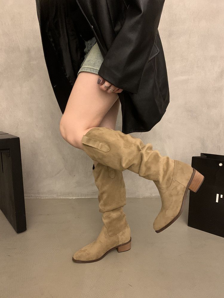 欧美时尚增高显瘦褶皱堆堆长筒骑士靴2025年新款秋冬季西部马丁靴详情9