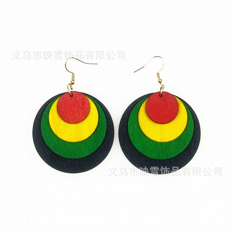 非洲亚马逊跨境多色耳环木片切割多层个性耳饰黑人历史月耳勾详情7