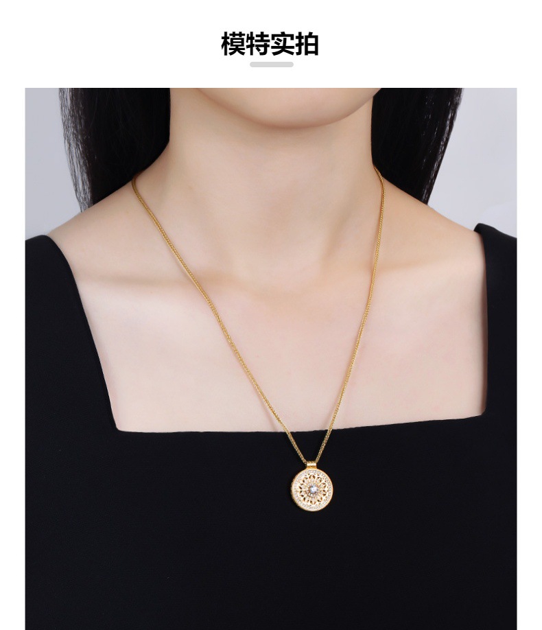 925纯银项链罗盘八宝吊坠女轻奢高级感小众时尚锆石ins毛衣链饰品详情5