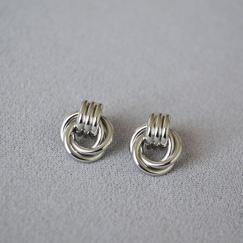 日韩小众设计简约缠绕双环线条黄铜镀金925银针个性气质耳钉耳饰详情7