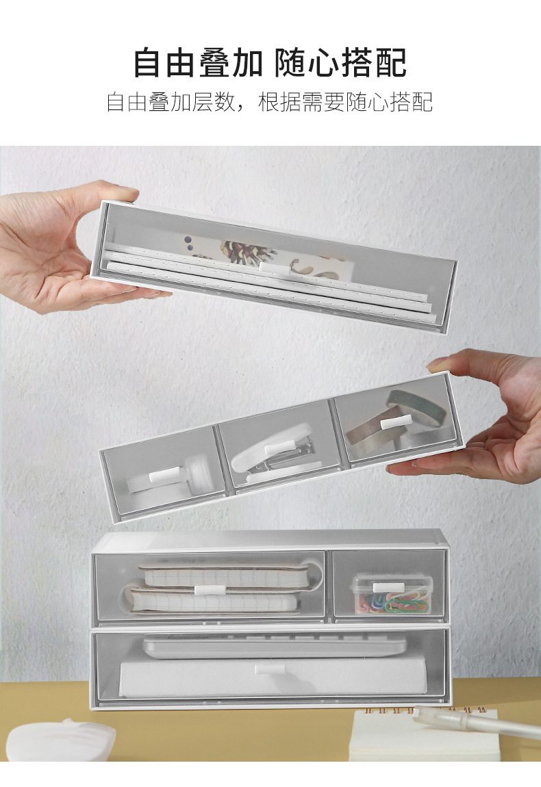 桌面收纳盒多层抽屉式桌面杂物文具整理盒化妆盒子家用防尘置物架详情4