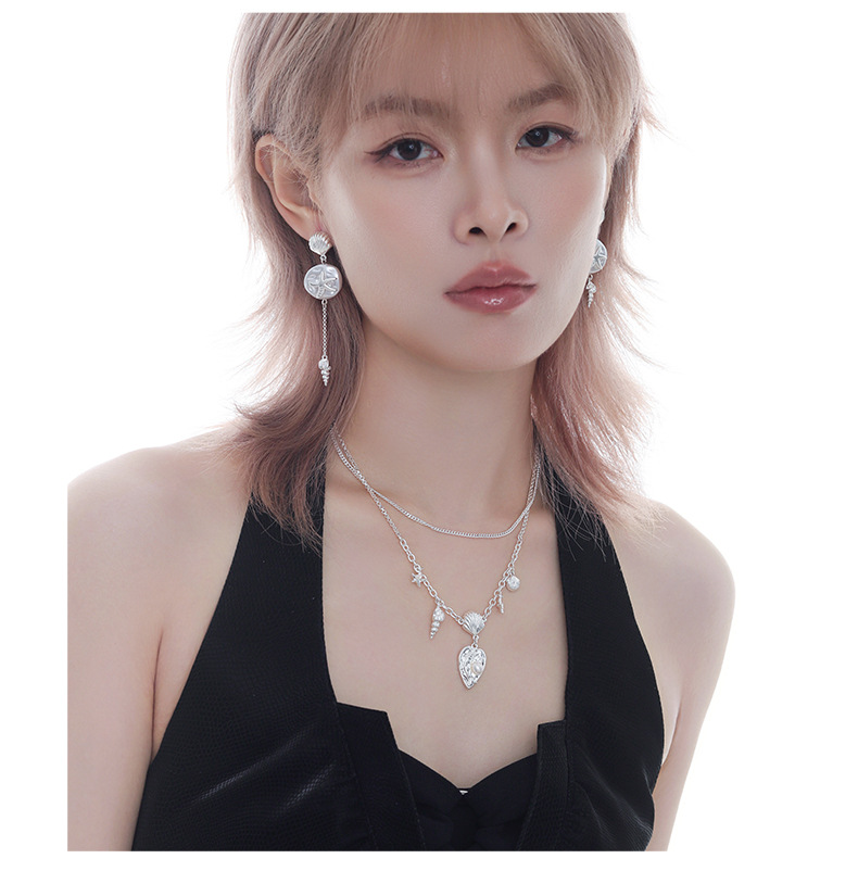 Deep-sea Shiguang Heart-shaped Shell double-layer necklace, original design for women, fashionable and versatile, summer vacation style collarbone chain pic 9