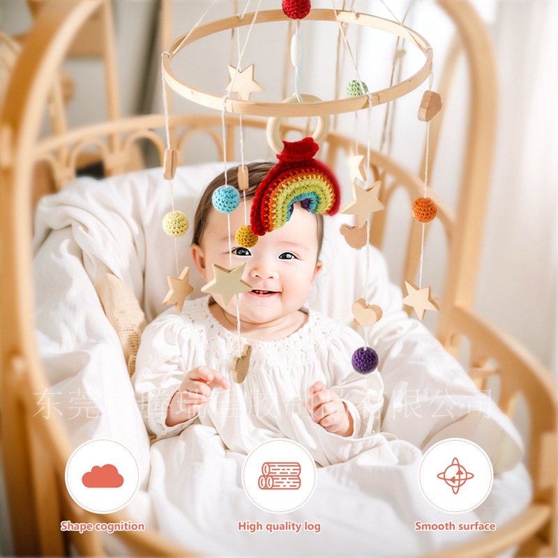 北欧风星星月亮云朵婴儿床挂件满天星床铃可拆卸摇铃木质风铃挂饰详情20