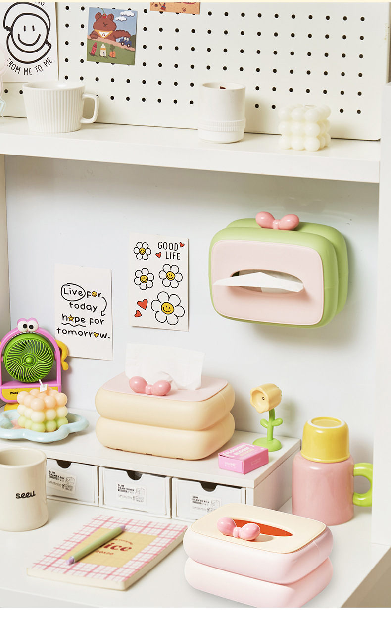 Dopamine bow tissue box, home tissue box, living room coffee table, dining room table, creative high-end light luxury storage pic 7