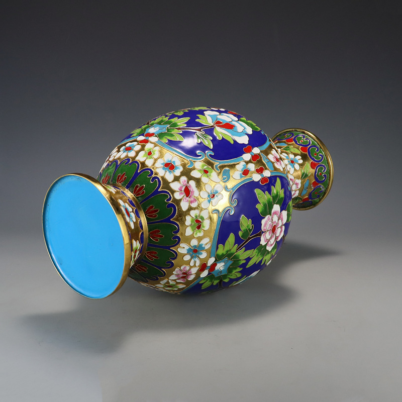 Beijing Jingtai Blue Vase Ornament, craft gift, cloisonne enamel filigree silver blue Flower blooming, auspicious Zhou Ware Lei Vase pic 30
