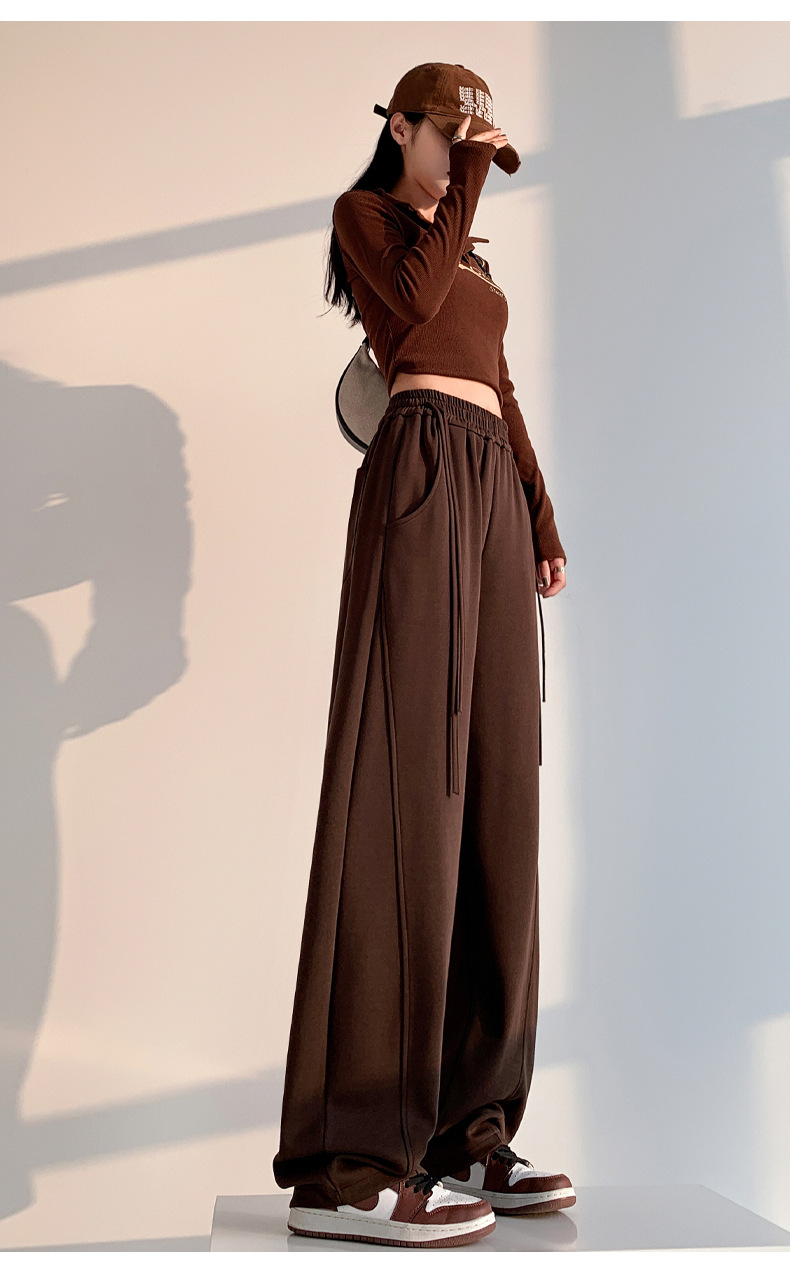 Fleece warm wide-leg pants, loose and high-waisted, slimming winter new style pic 50