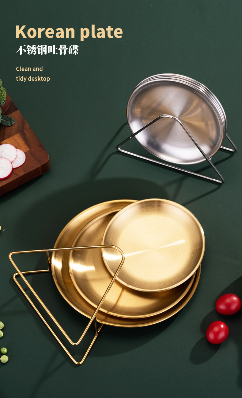 Bone-spitting plate, stainless steel dessert plate with base, creative round dining table, garbage plate, golden light luxury bone plate, home use pic 34