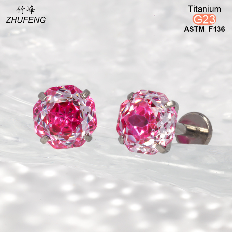 F136钛合金耳钉螺旋内牙四爪镶锆石爆闪高级感耳骨钉耳饰详情7