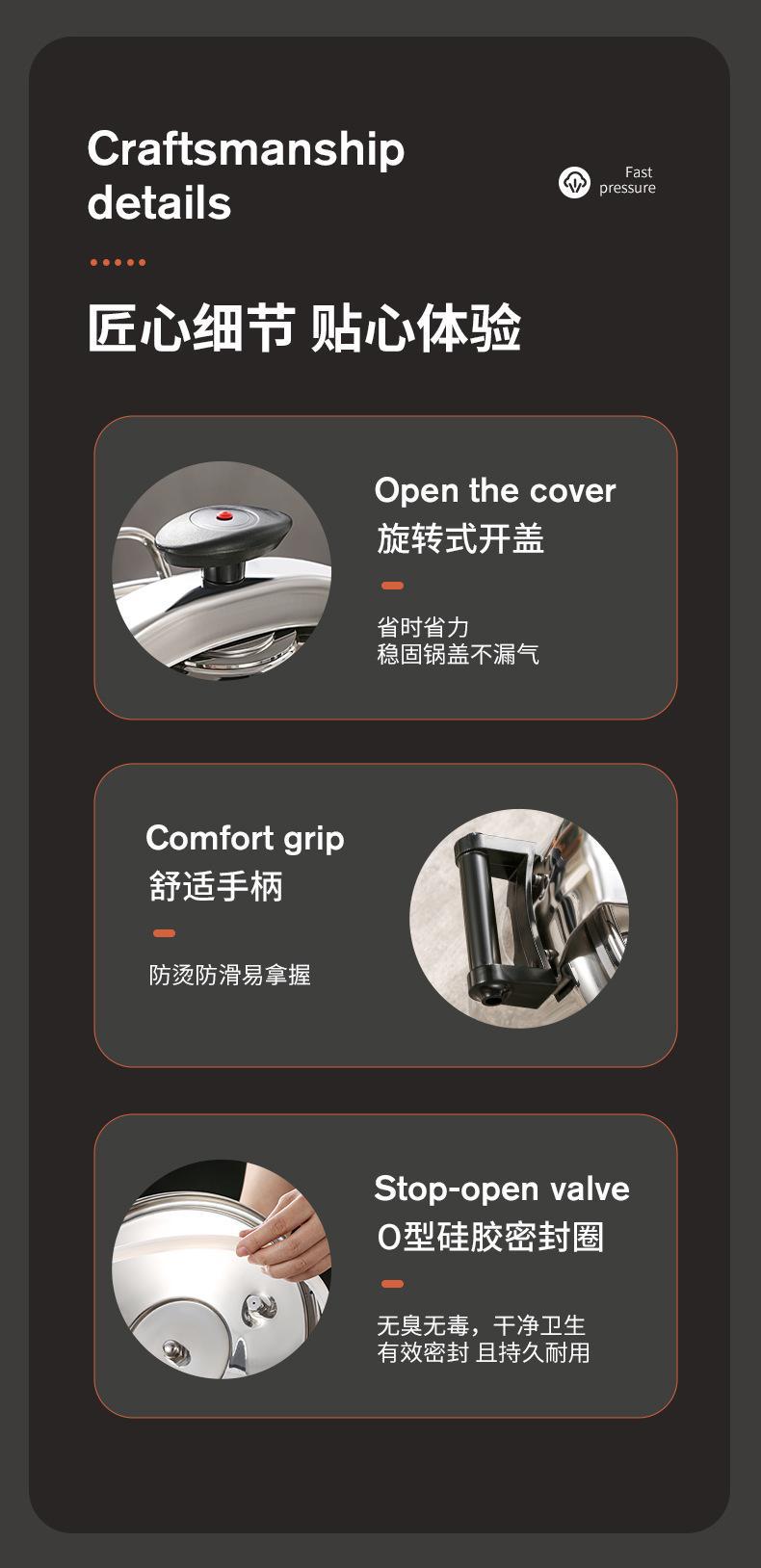 外贸高压锅 家用不锈钢压力锅电磁炉燃气灶通用 新款跨境防爆高压详情12