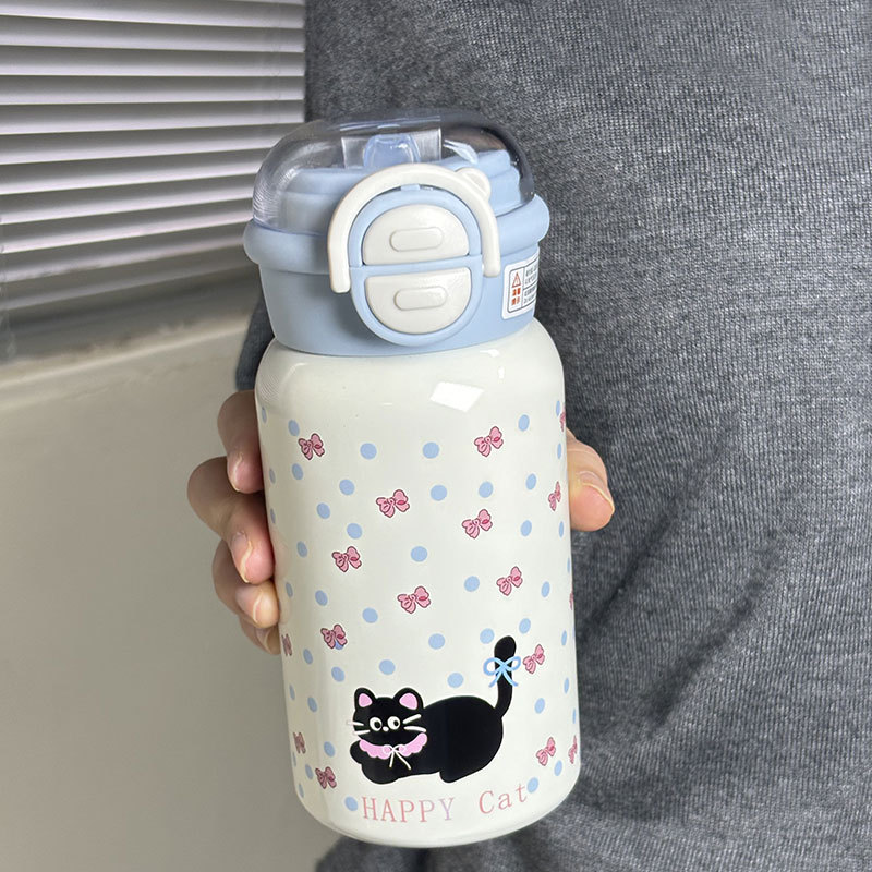 简约小猫保温杯可爱高颜值女生学生吸管杯儿童316不锈钢双饮水杯详情11