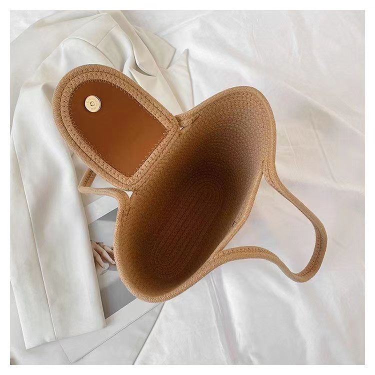 春夏编织女包草编包编织包手提包手拎磁扣棉绳手提包沙滩包竹编包详情5