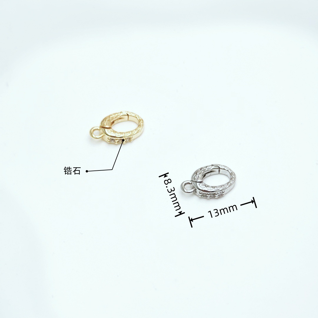 Brass gem-inlaid spring lobster clasp DIY jewelry necklace bracelet button round end clasp pic 5