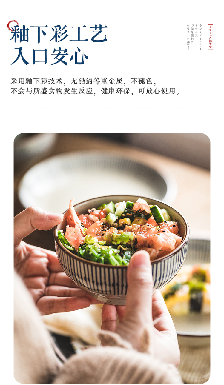 Bowl Home 2025 New High Appearance level retro Japanese tableware plate set, ceramic soup bowl, underglaze colored rice bowl pic 7