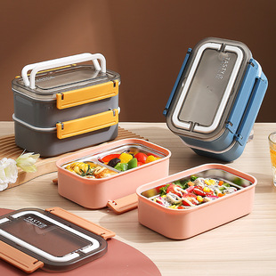 INS304 stainless steel double-layer handle lunch box with cutlery compartments, student lunch box, heating portable lunch box pic 14
