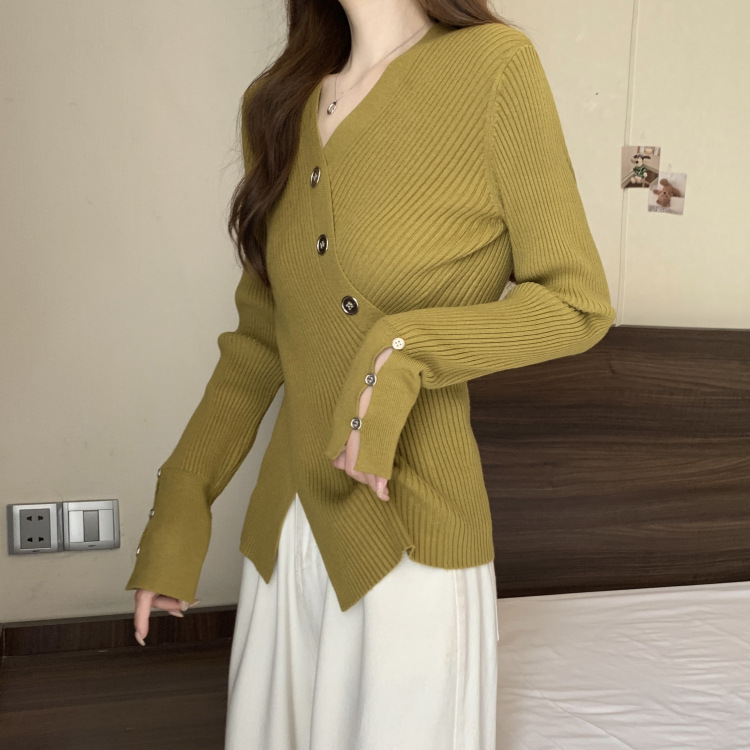 秋装女装V领毛衣套头针织衫设计感显瘦内搭秋季毛衣女外贸开衫女详情9