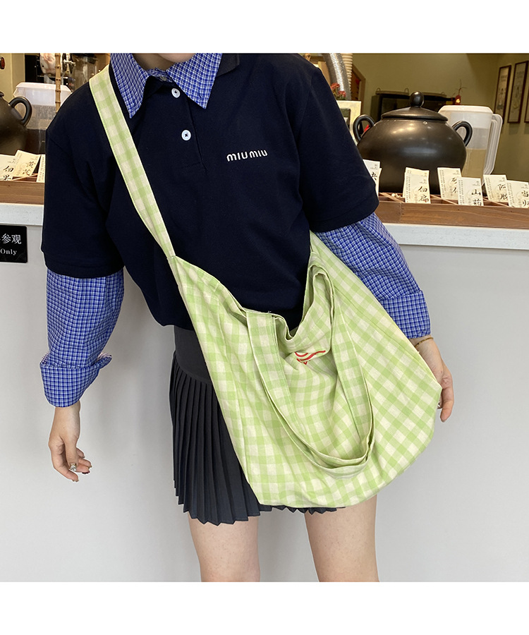 ins风字母格纹大容量托特包女2025新款度假风单肩斜挎包购物包详情22