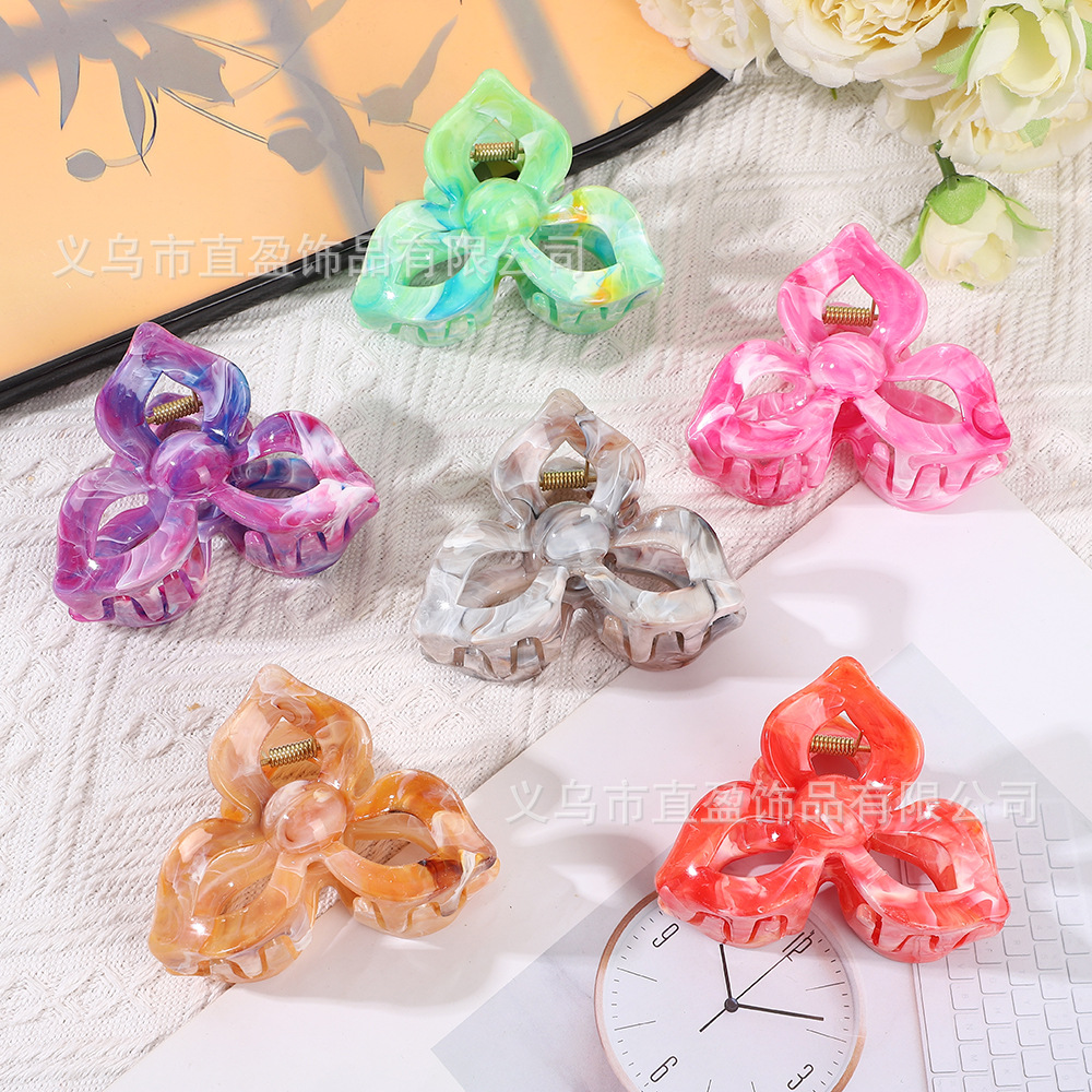 2025年夏季新款多巴胺大理石纹发夹饰品抓夹紫荆花高级感鲨鱼夹详情28