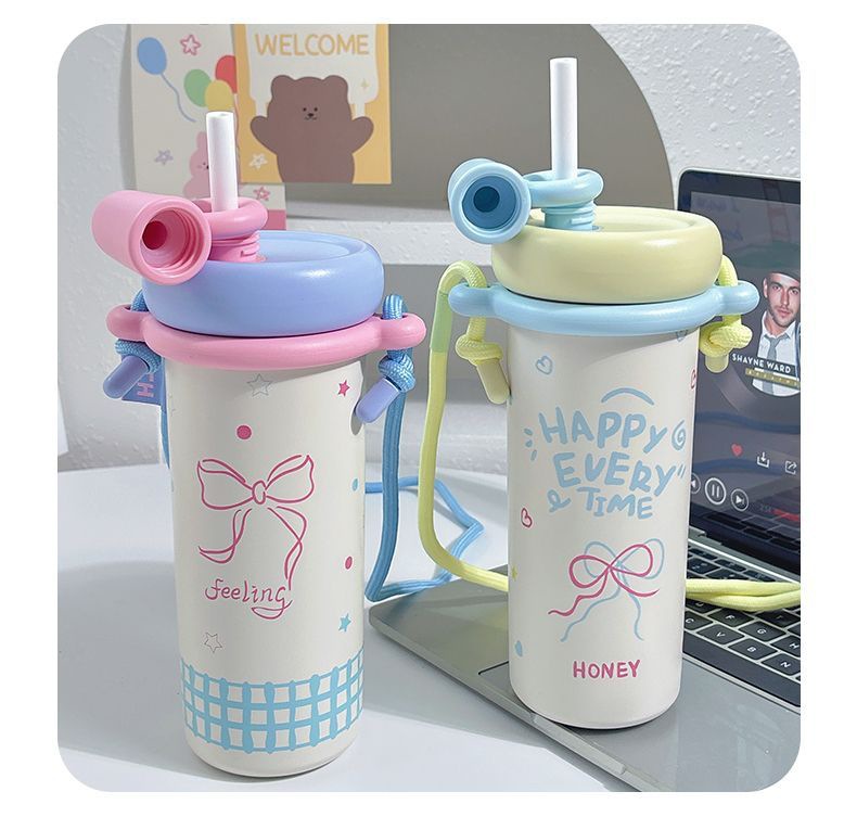 轻奢吸管保温杯女高颜值吸管杯大容量水杯背带可斜挎车载杯子便携详情20