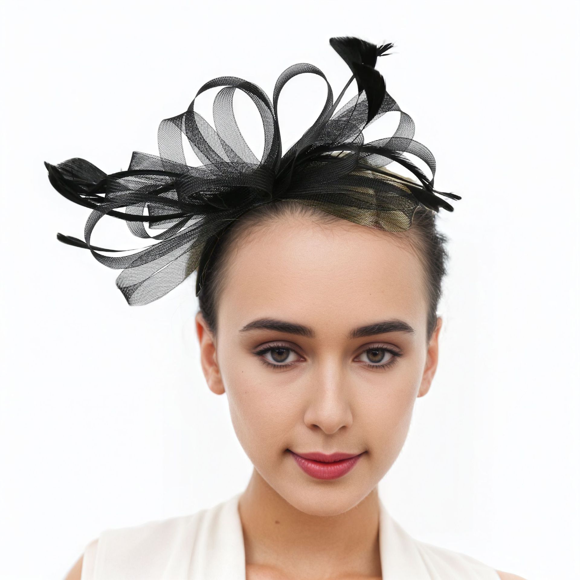 简约复古发夹网纱羽毛头花发饰欧式复古晚宴影楼新娘拍照写真发箍详情9