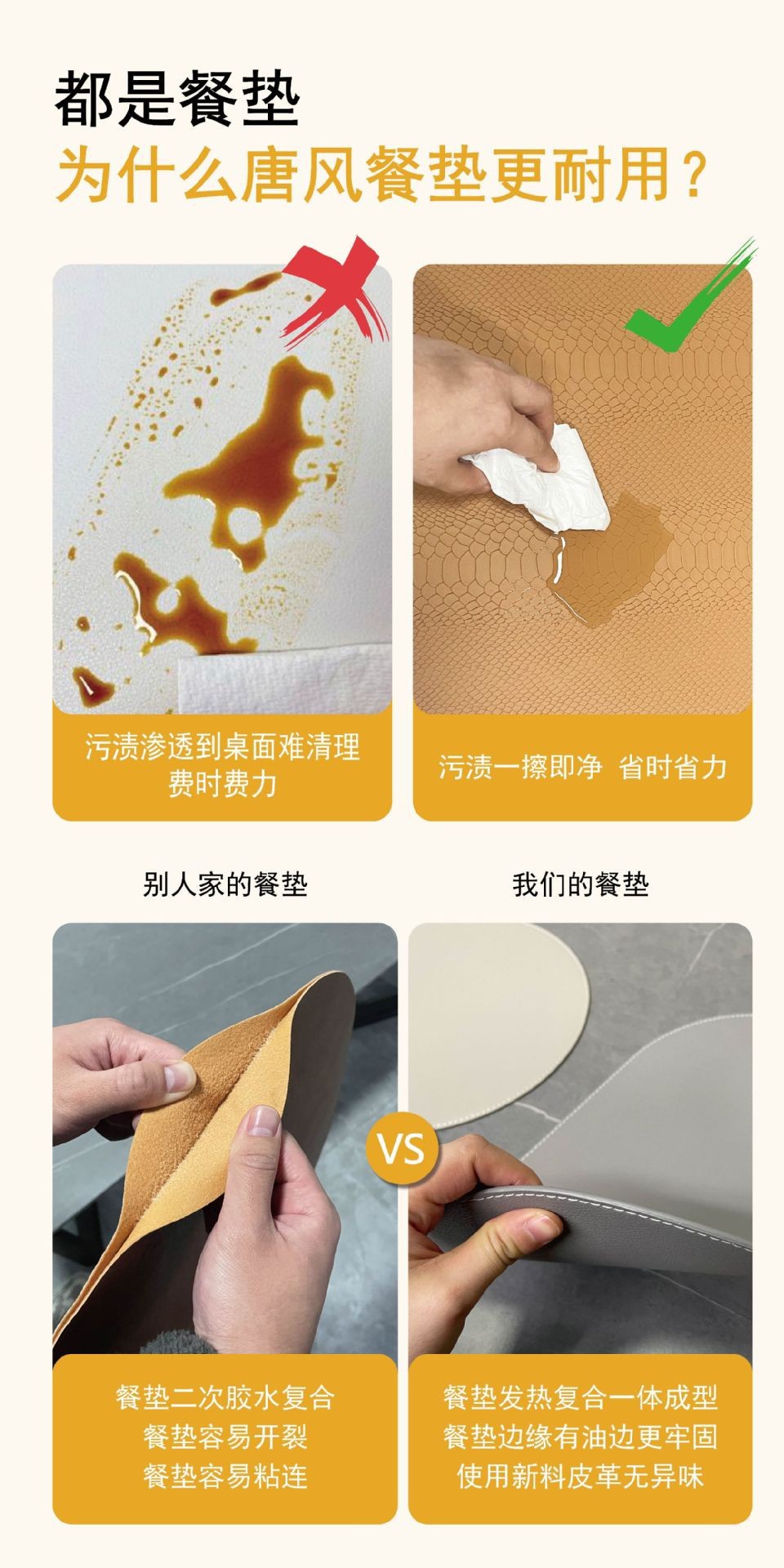 国潮纯色双面皮革餐垫定制隔热垫餐桌垫防滑耐热家用椭圆形西餐垫详情5