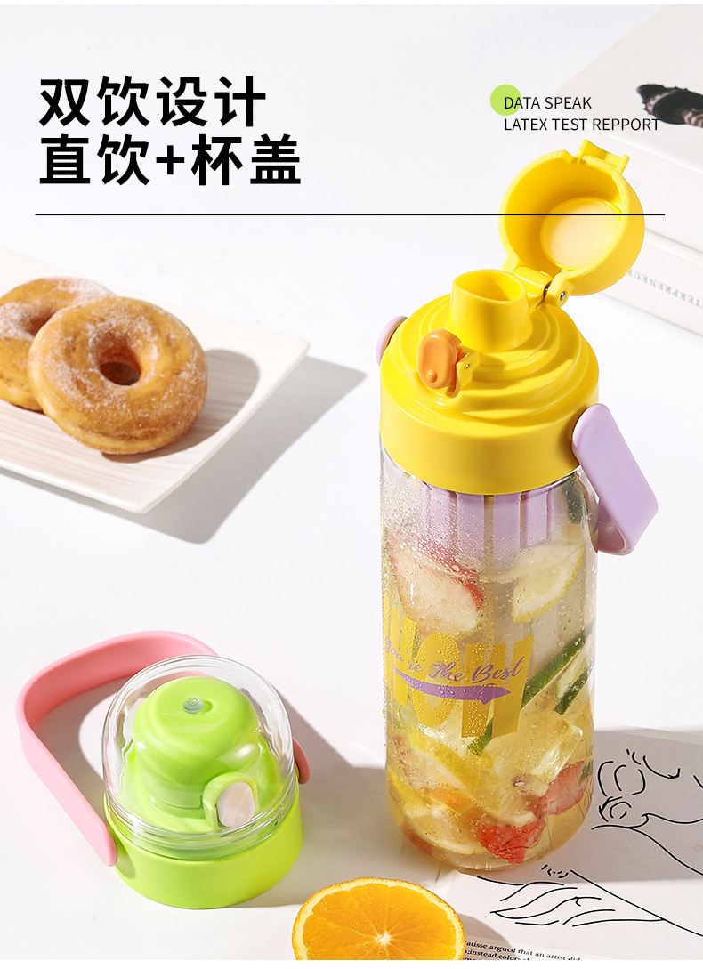 Creative and casual double-drinking plastic water cups, high appearance level student sports water cups, portable direct drinking flower tea cups, gift wholesale pic 19