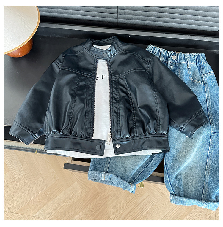 风之谷2024秋季新款童装儿童复古百搭立领夹克男女童帅气皮衣外套详情16