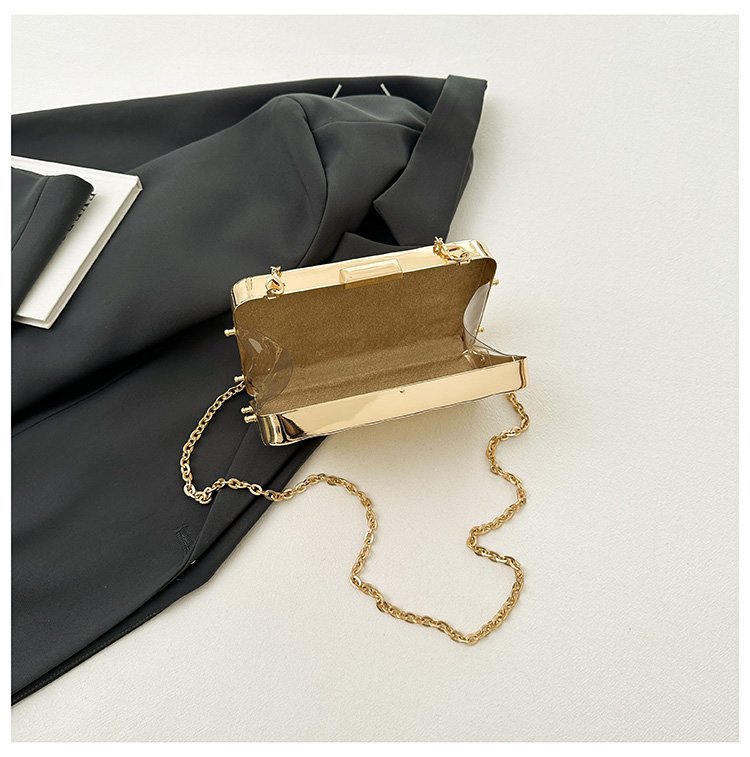 晚宴包金属2024夏季新款盒子女包链条单肩斜挎包褶皱跨镜女手机包详情103