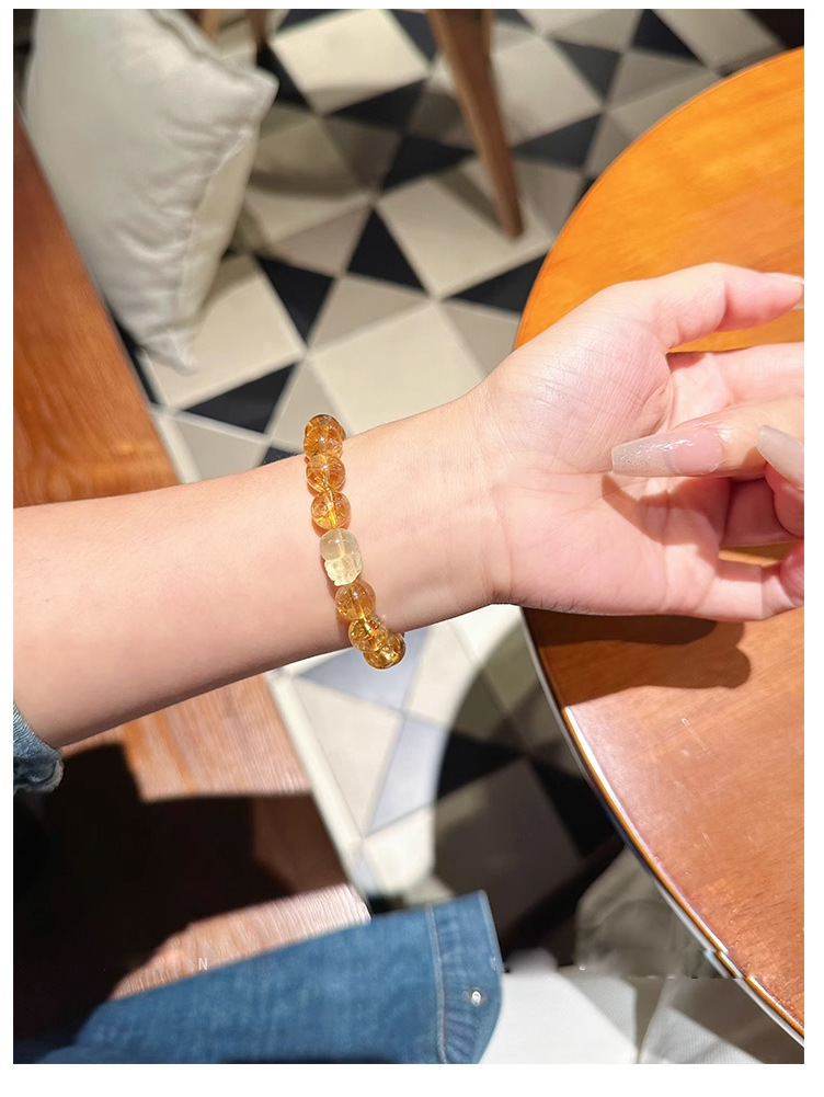 新中式貔貅黄水晶手串女手链轻奢高级感小众黄塔晶手饰弹力可调节详情5