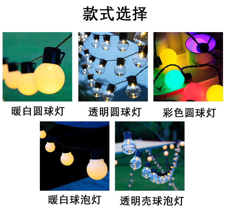 跨境热销led球泡灯串户外露营天幕太阳能灯串婚庆夜市摆摊装饰氛围灯详情7