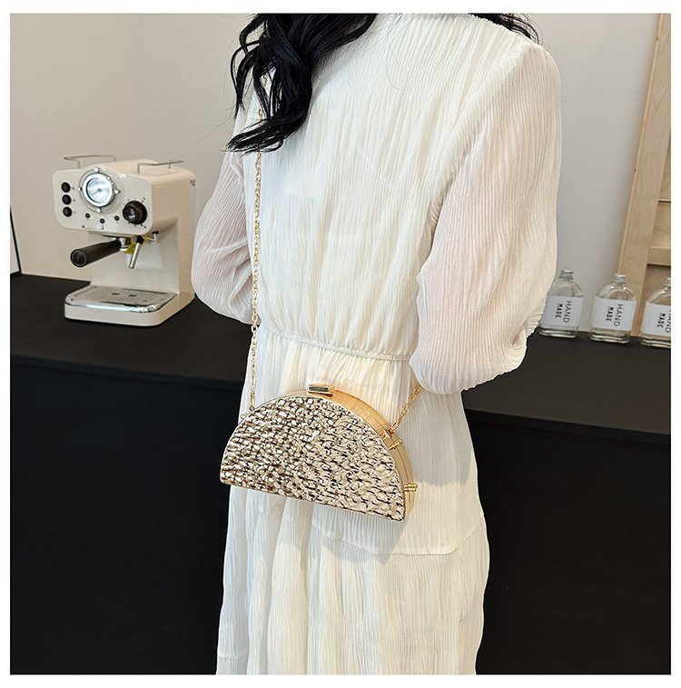 晚宴包金属2024夏季新款盒子女包链条单肩斜挎包褶皱跨镜女手机包详情125