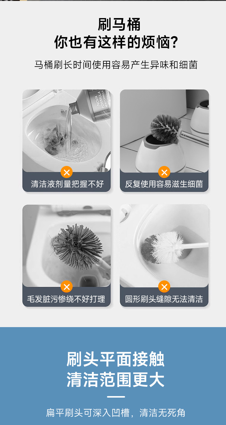 Disposable toilet brush set, bathroom no blind spots, sterile, household disposable and replaceable cleaning brush head toilet brush pic 2