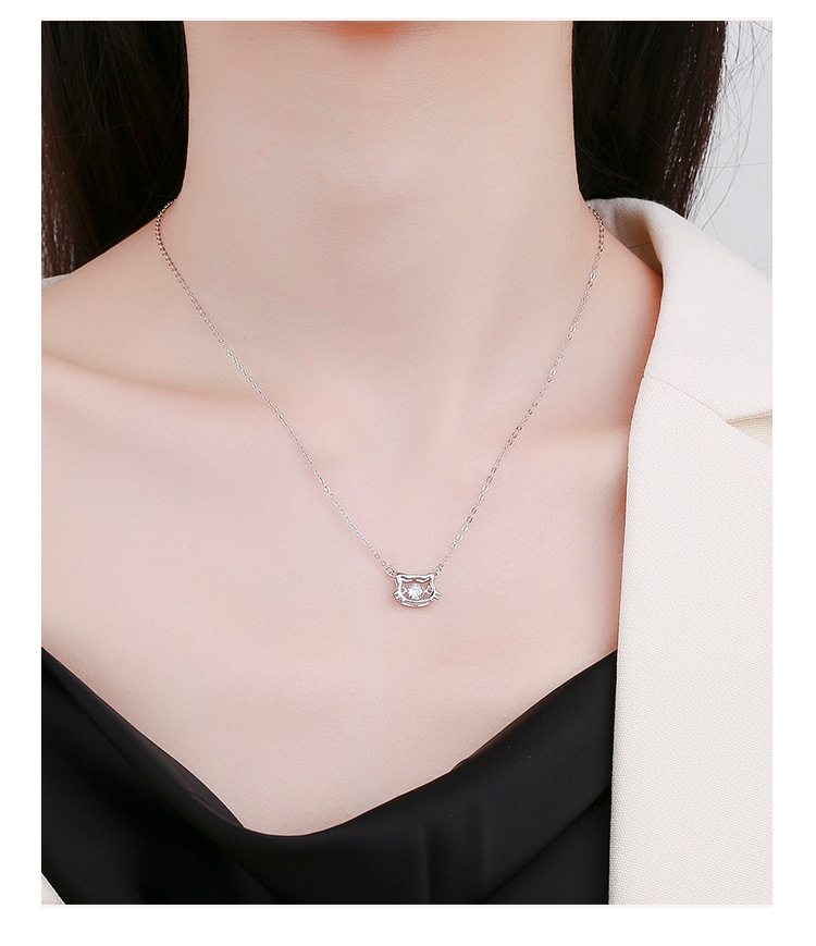 韩版纯银999小猫咪项链女小众可爱甜美少女心吊坠学生银饰品详情8