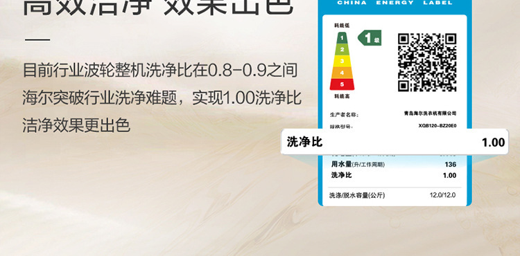 Haier/海尔 家用12kg波轮洗衣机变频直驱一级能效XQB120-BZ20E0详情17