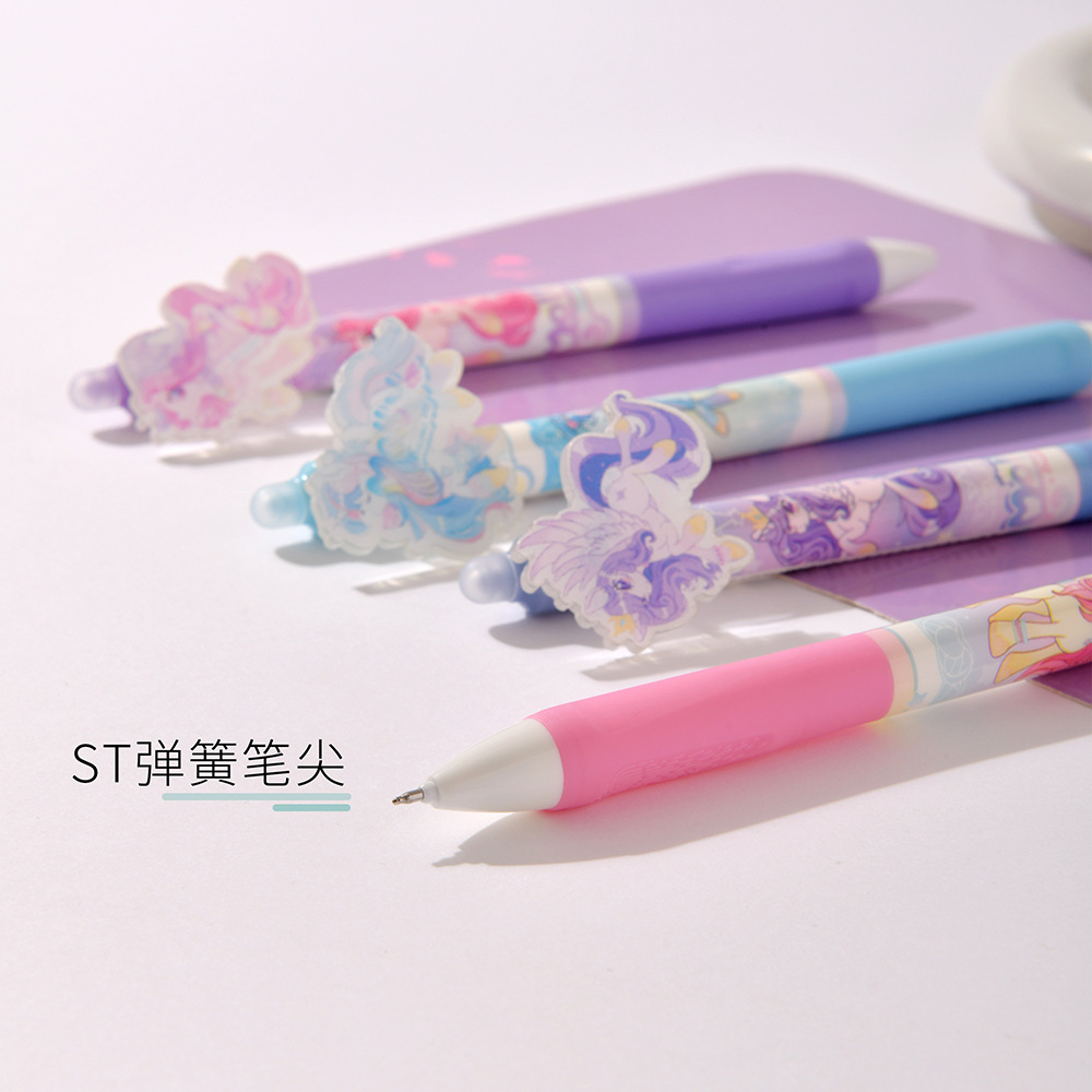 Chenxi is really good at erasing unicorns. Press and erase gel pen. Anime soft grip, crystal blue, high appearance level. Practice pen ST. Smooth tip, smooth writing, no marks, erasable pic 15